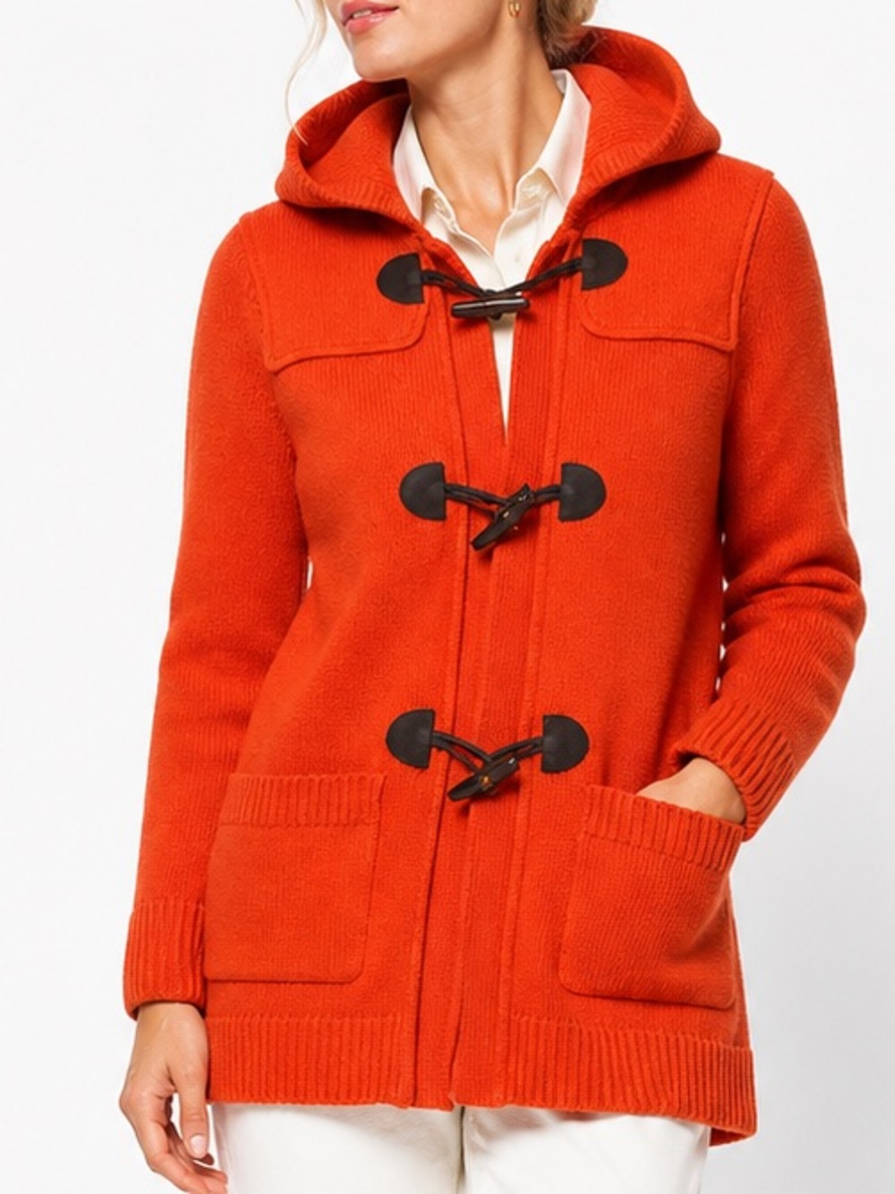Ralph Lauren Lambswool Orange Button Down Toggle Closure Hooded Cardigan‎ Small